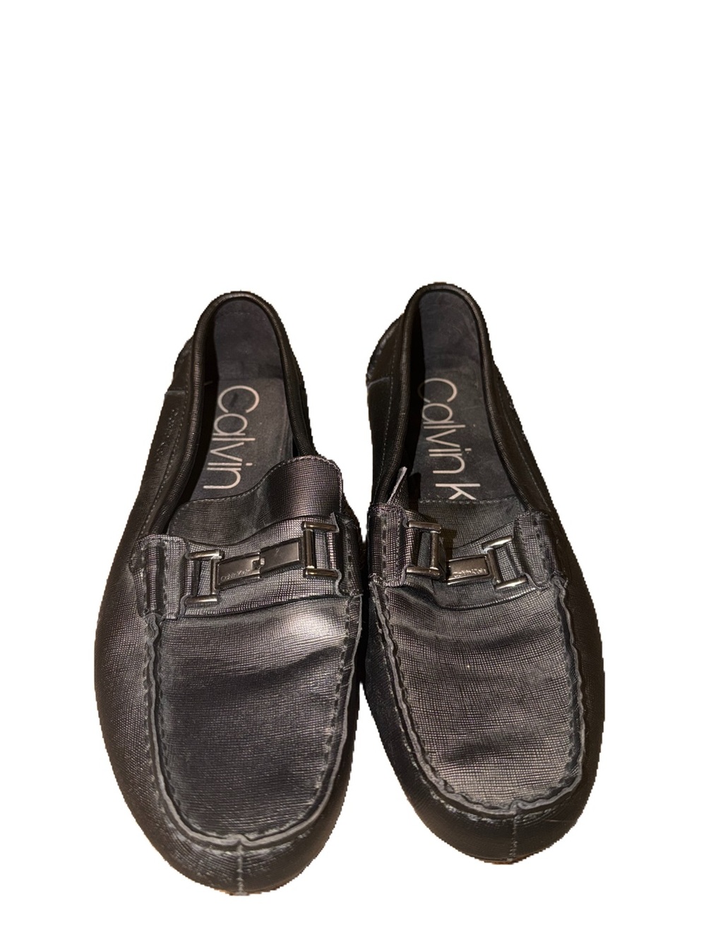 Calvin Klein Black Slip-On Leather Loafers with Metal Bit